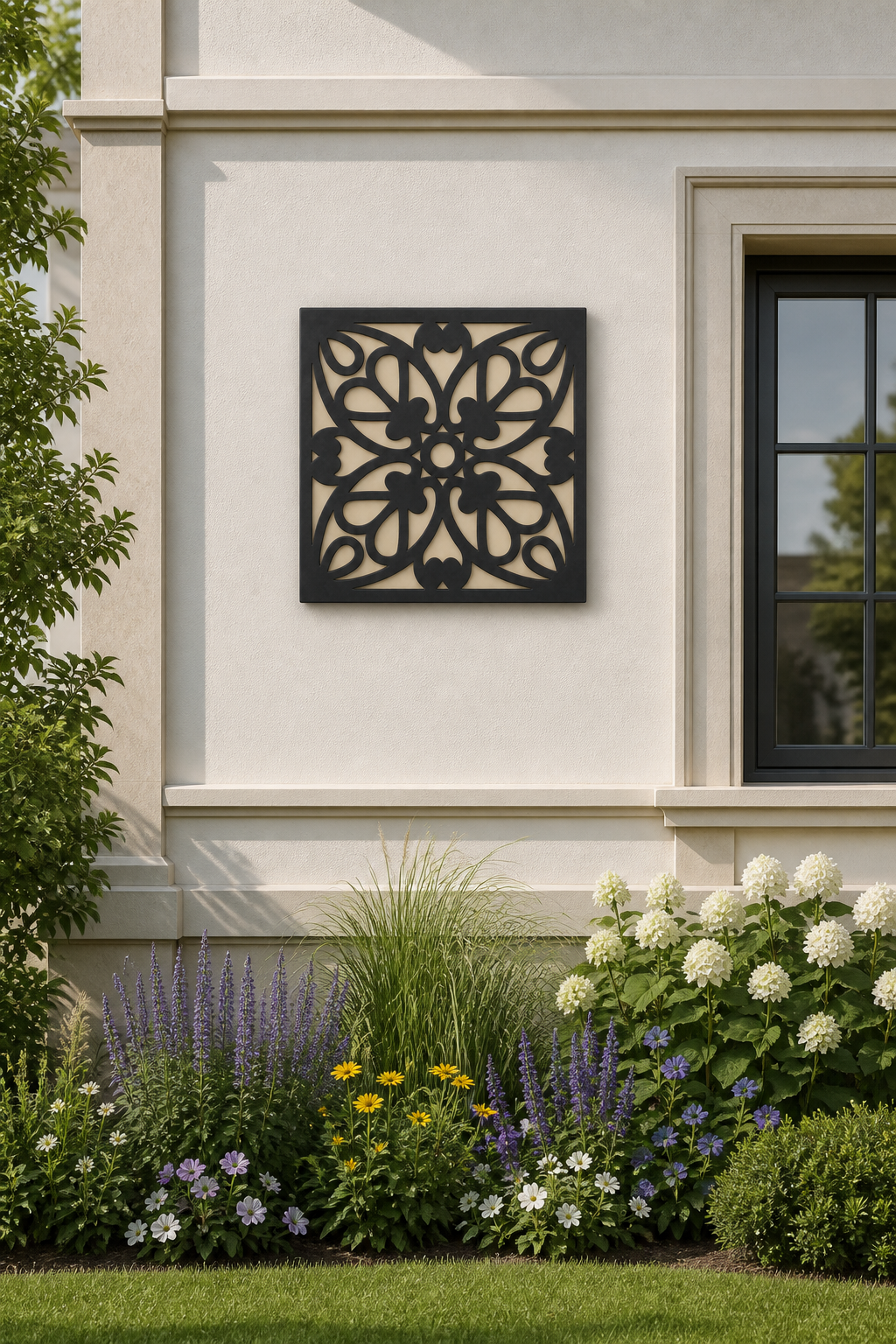 CH-058 Floral Petal Scroll Decorative Wall Light Panel - Daytime outdoor wall with flowers