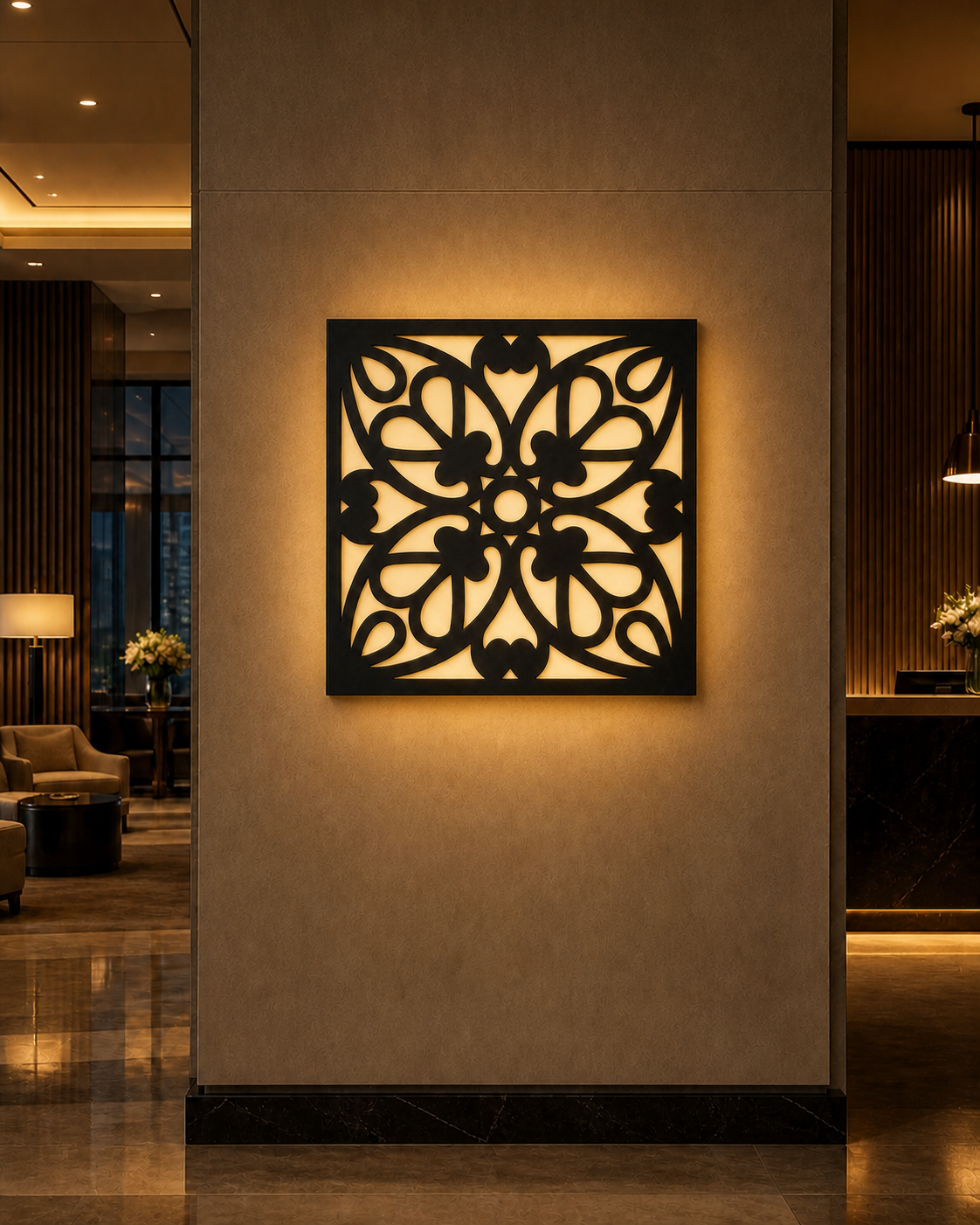 CH-058 Floral Petal Scroll Decorative Wall Light Panel - Hotel lobby ambient lighting