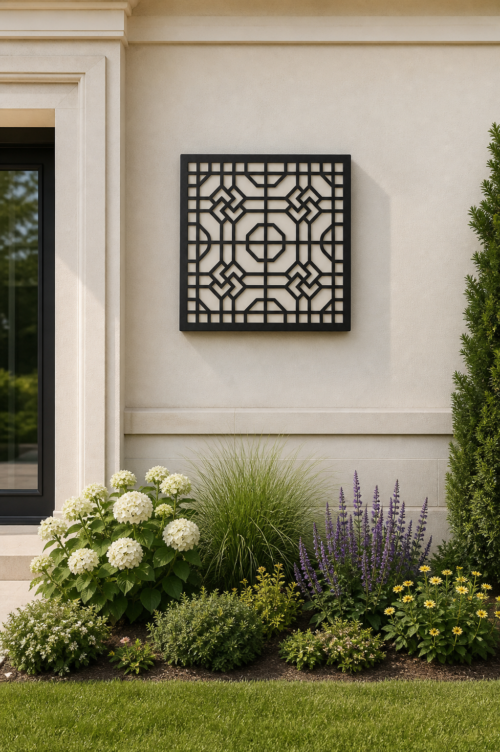 CH-059 Knot Lattice Decorative Wall Light Panel - Daytime outdoor wall with flowers