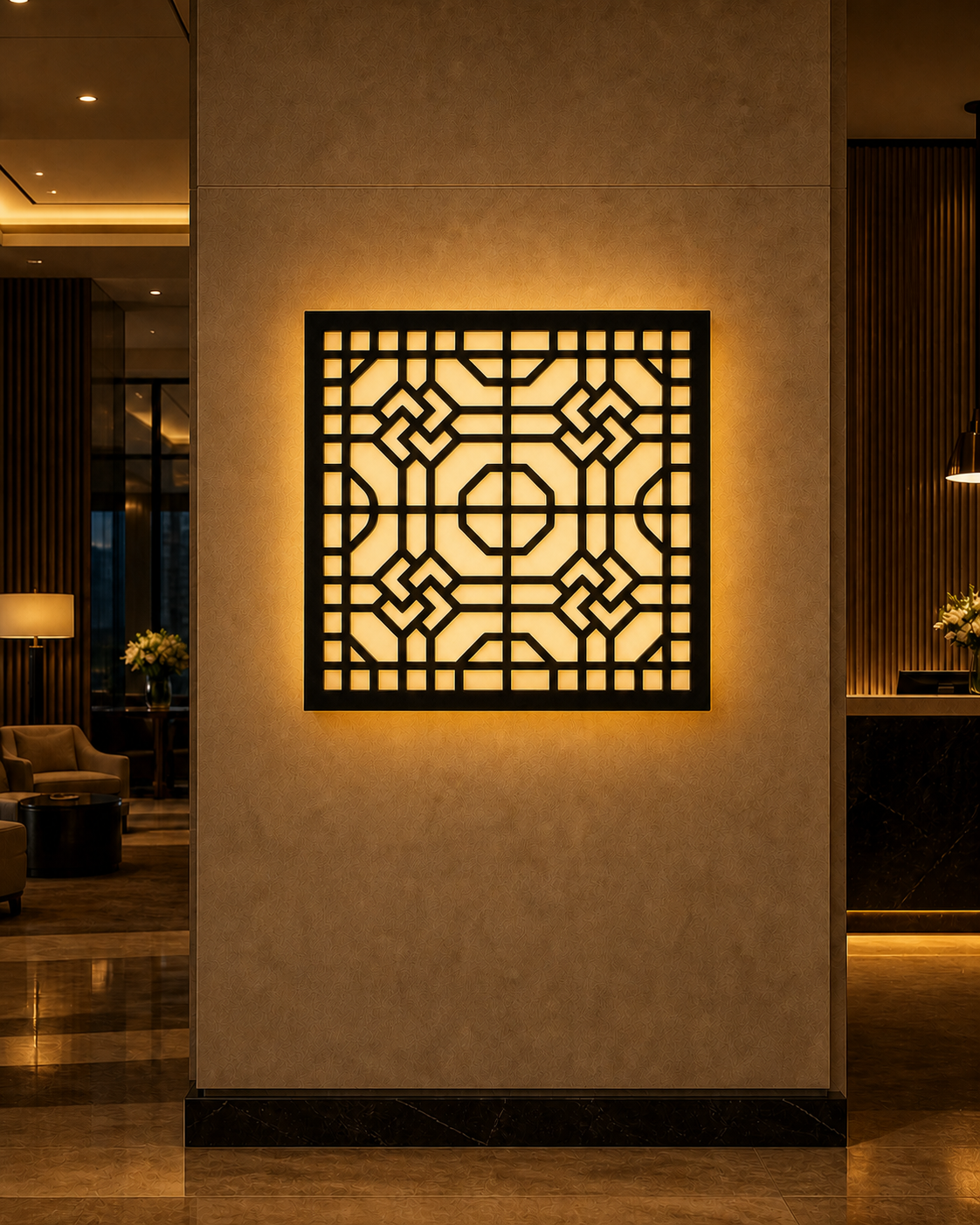 CH-059 Knot Lattice Decorative Wall Light Panel - Hotel lobby ambient lighting