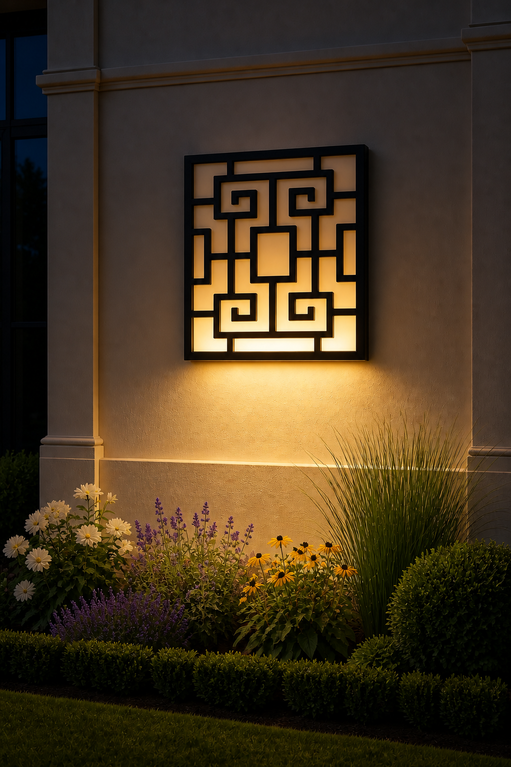 CH-060 Greek Key Lattice Decorative Wall Light Panel - Evening bottom uplight wall ambience
