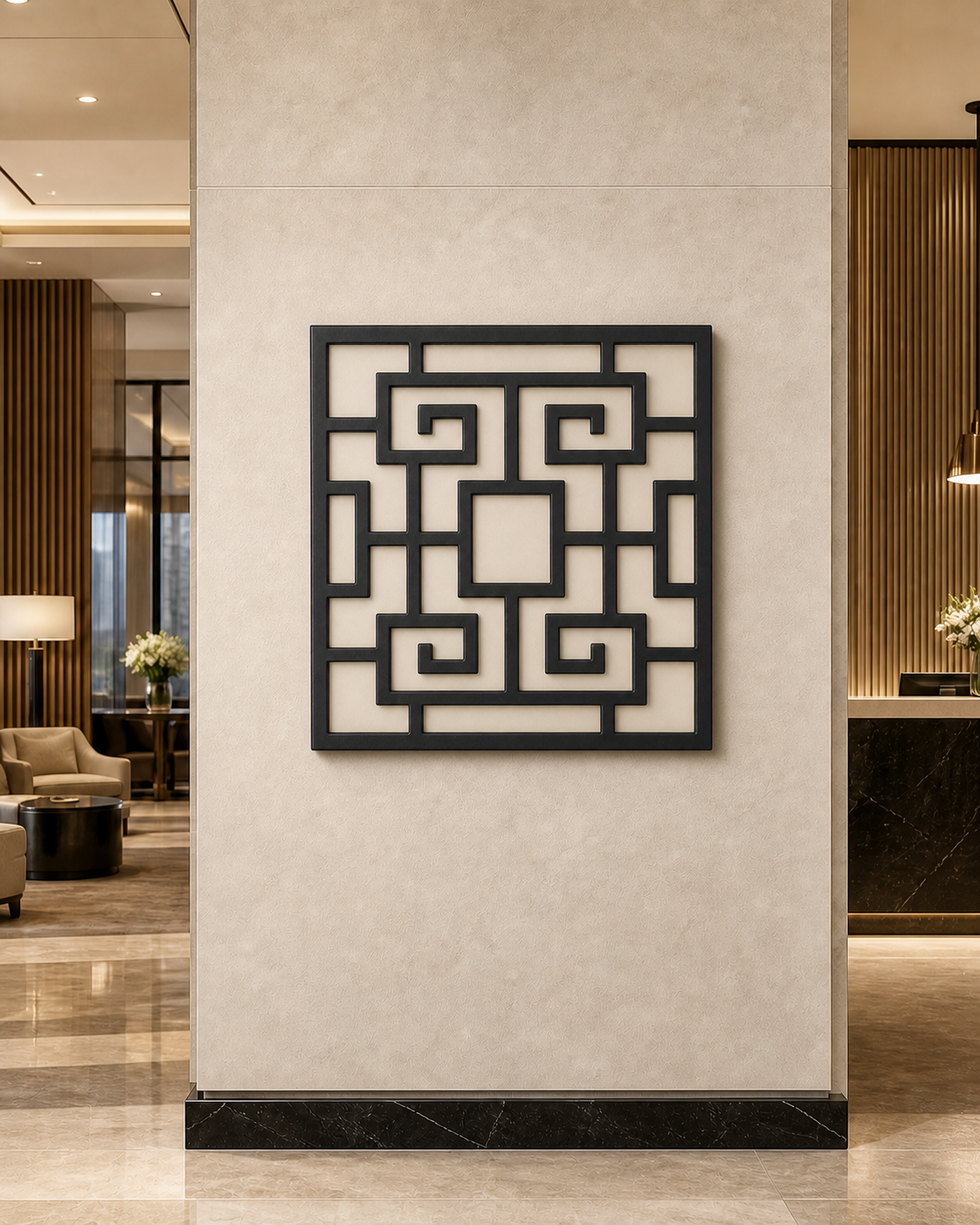 CH-060 Greek Key Lattice Decorative Wall Light Panel - Hotel lobby wall art daytime