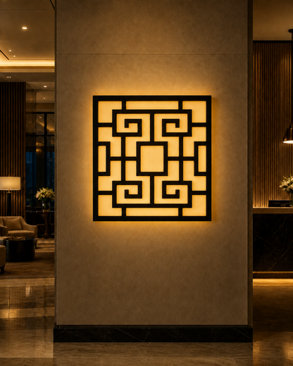 CH-060 Greek Key Lattice Decorative Wall Light Panel - Hotel lobby ambient lighting