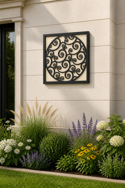 CH-061 Round Scroll Medallion Decorative Wall Light Panel - Daytime outdoor wall with flowers