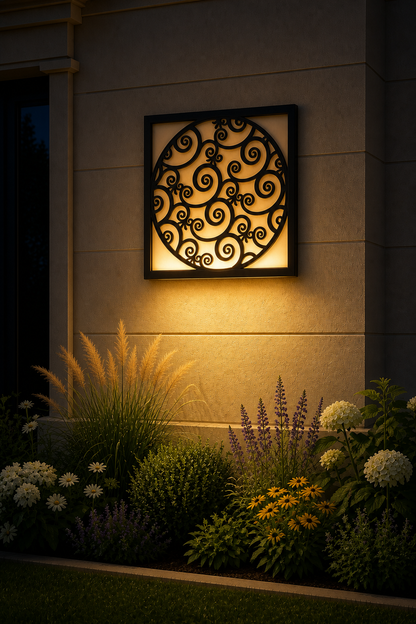 CH-061 Round Scroll Medallion Decorative Wall Light Panel - Evening bottom uplight wall ambience