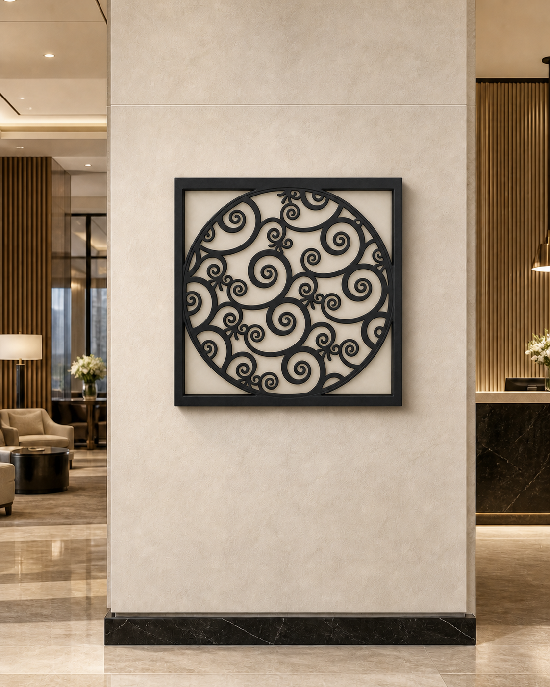 CH-061 Round Scroll Medallion Decorative Wall Light Panel - Hotel lobby wall art daytime