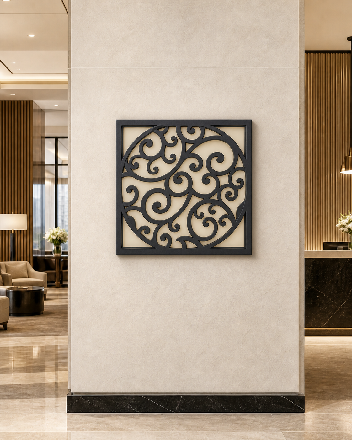 CH-062 Classic Round Scroll Decorative Wall Light Panel - Hotel lobby wall art daytime
