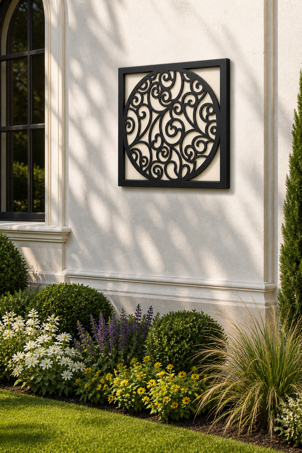 CH-063 Dense Round Scroll Decorative Wall Light Panel - Daytime outdoor wall with flowers