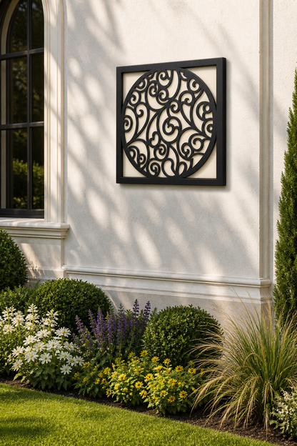 CH-063 Dense Round Scroll Decorative Wall Light Panel - Daytime outdoor wall with flowers