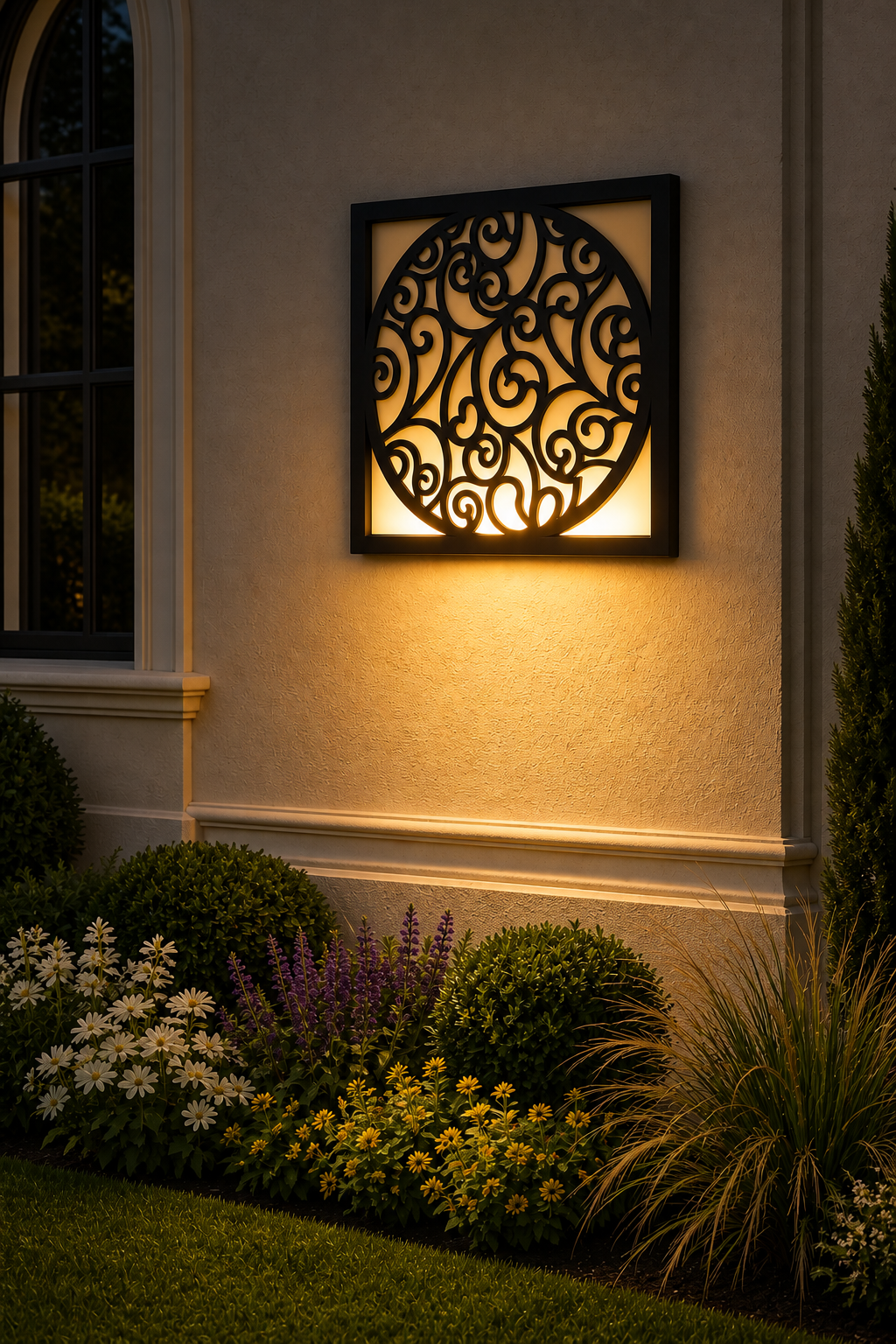 CH-063 Dense Round Scroll Decorative Wall Light Panel - Evening bottom uplight wall ambience