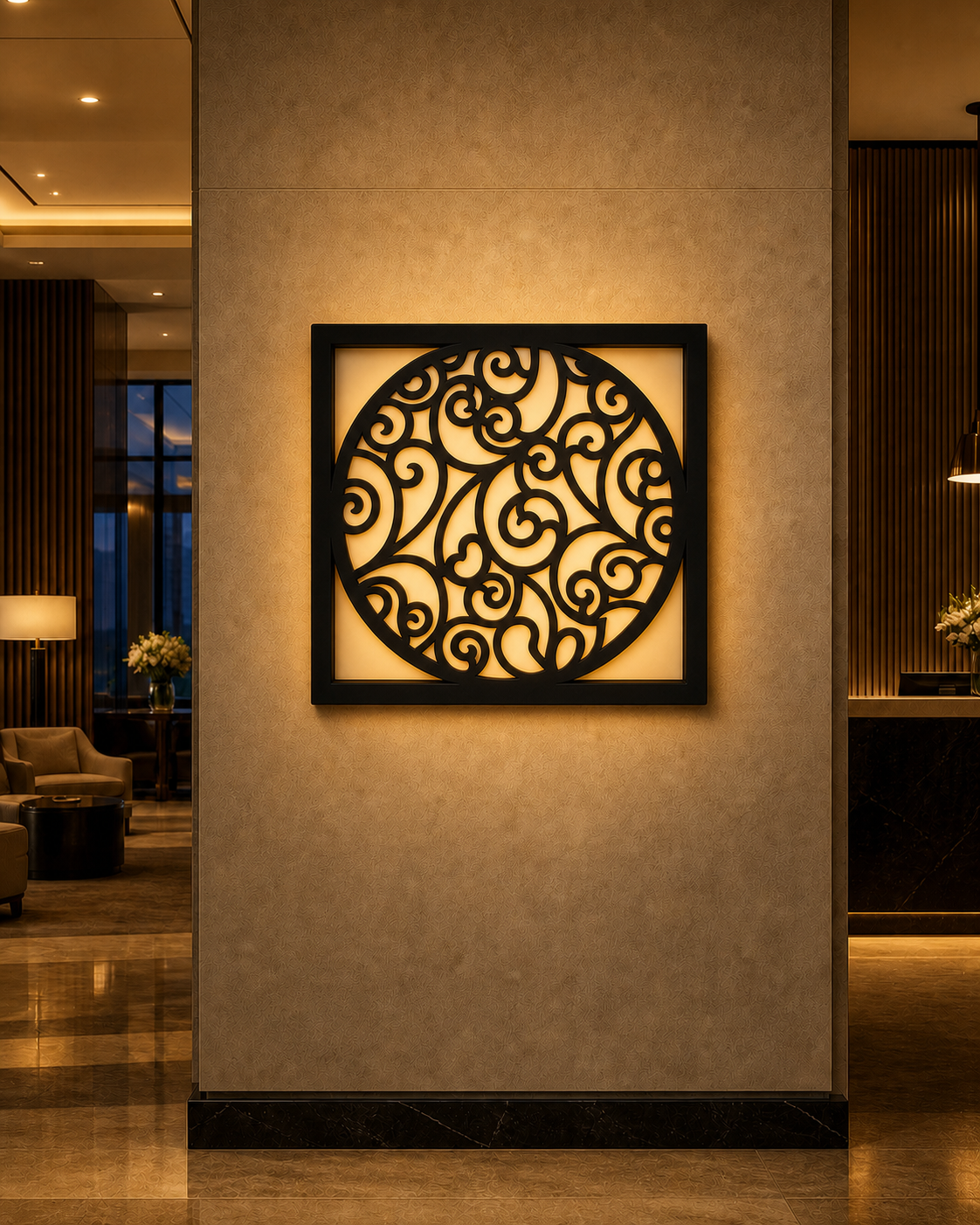 CH-063 Dense Round Scroll Decorative Wall Light Panel - Hotel lobby ambient lighting