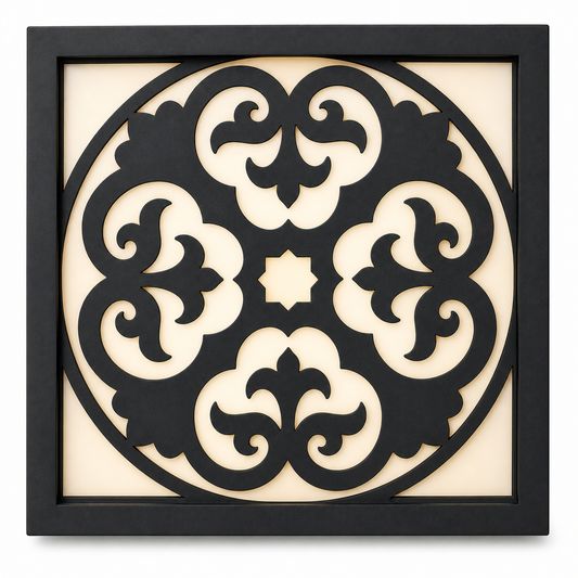CH-064 Round Floral Medallion Decorative Wall Light Panel - White background main view