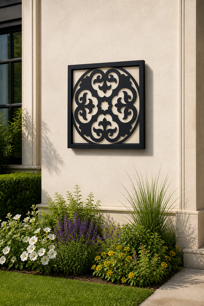CH-064 Round Floral Medallion Decorative Wall Light Panel - Daytime outdoor wall with flowers