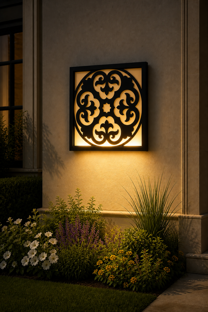 CH-064 Round Floral Medallion Decorative Wall Light Panel - Evening bottom uplight wall ambience