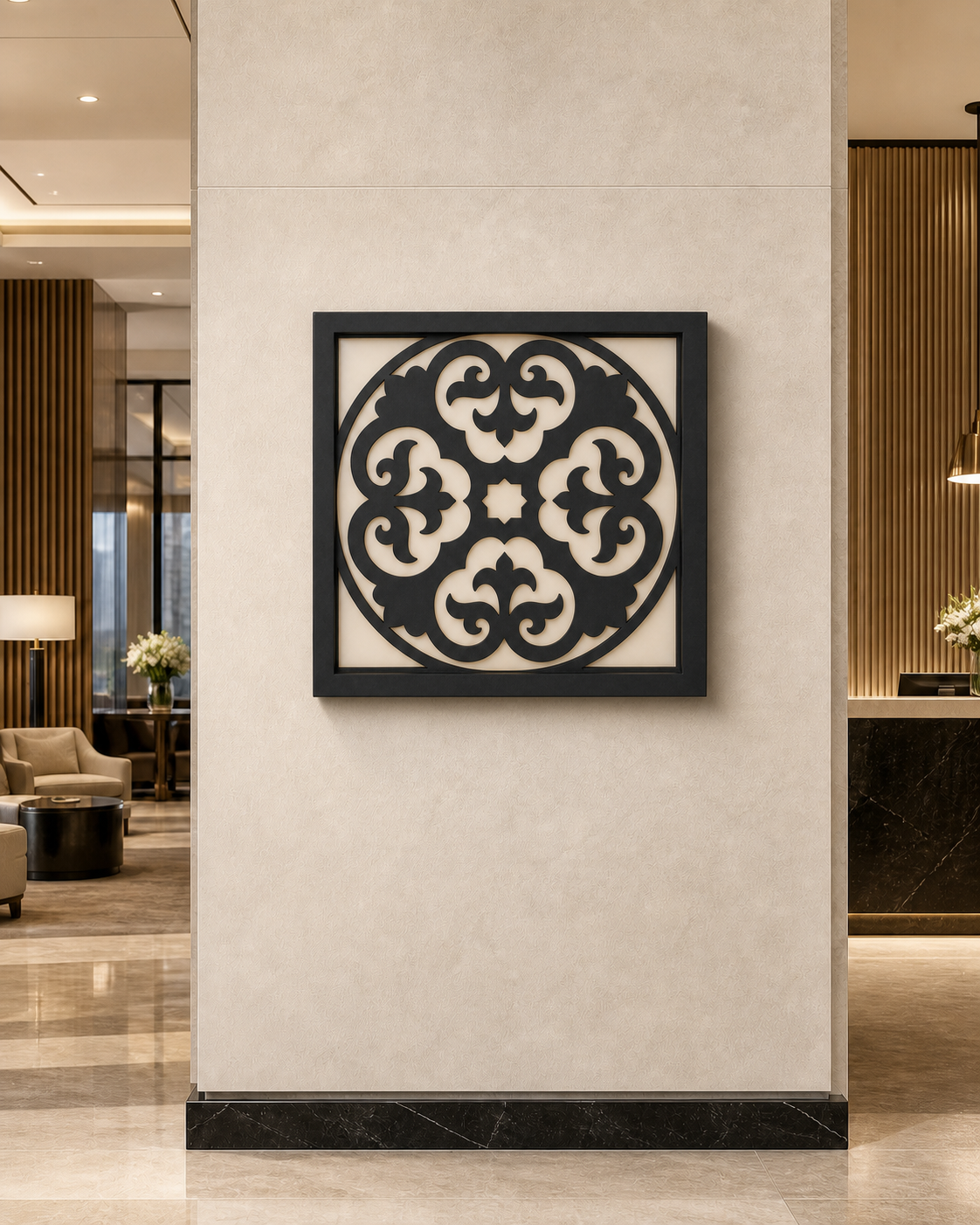 CH-064 Round Floral Medallion Decorative Wall Light Panel - Hotel lobby wall art daytime