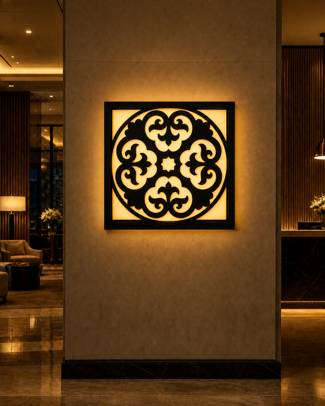 CH-064 Round Floral Medallion Decorative Wall Light Panel - Hotel lobby ambient lighting