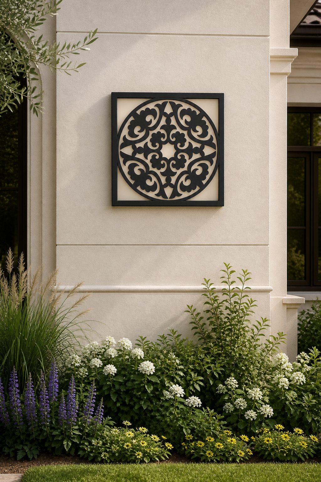 CH-065 Floral Circle Decorative Wall Light Panel - Daytime outdoor wall with flowers