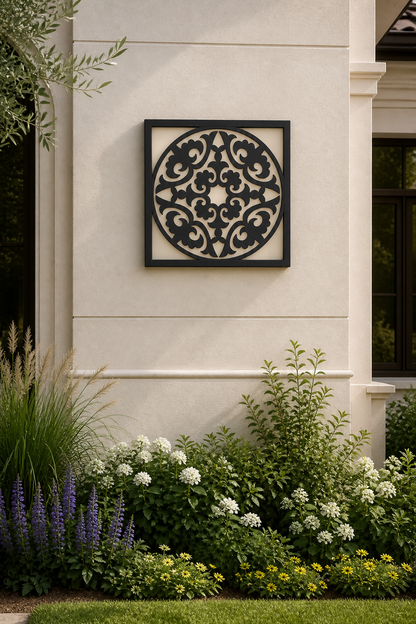 CH-065 Floral Circle Decorative Wall Light Panel - Daytime outdoor wall with flowers