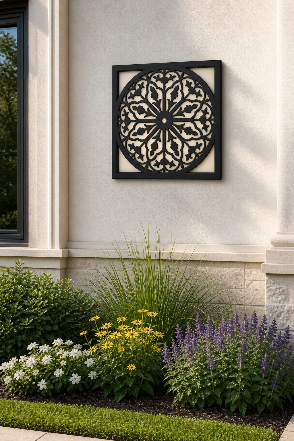 CH-066 Radial Floral Decorative Wall Light Panel - Daytime outdoor wall with flowers