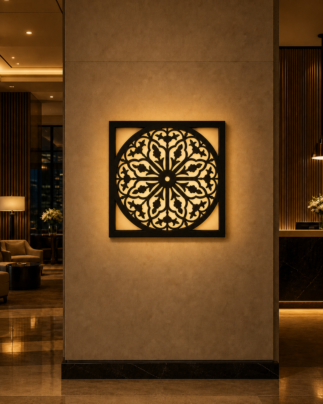 CH-066 Radial Floral Decorative Wall Light Panel - Hotel lobby ambient lighting
