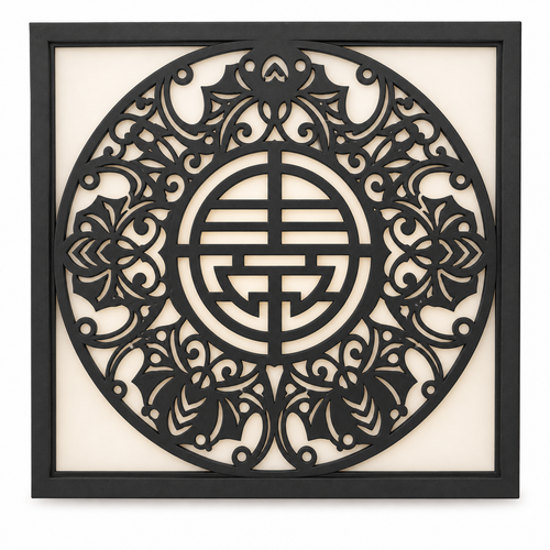 CH-067 Chinese Medallion Decorative Wall Light Panel - White background main view