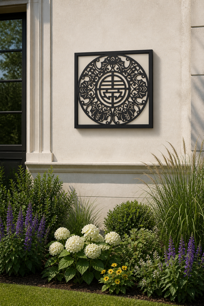 CH-067 Chinese Medallion Decorative Wall Light Panel - Daytime outdoor wall with flowers