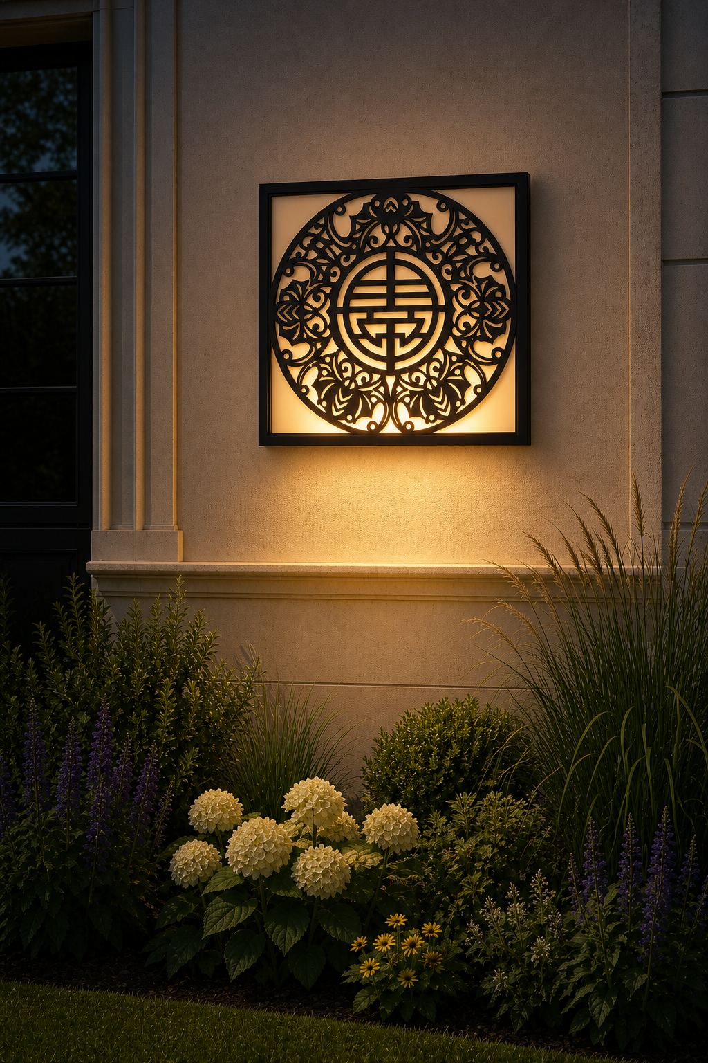 CH-067 Chinese Medallion Decorative Wall Light Panel - Evening bottom uplight wall ambience
