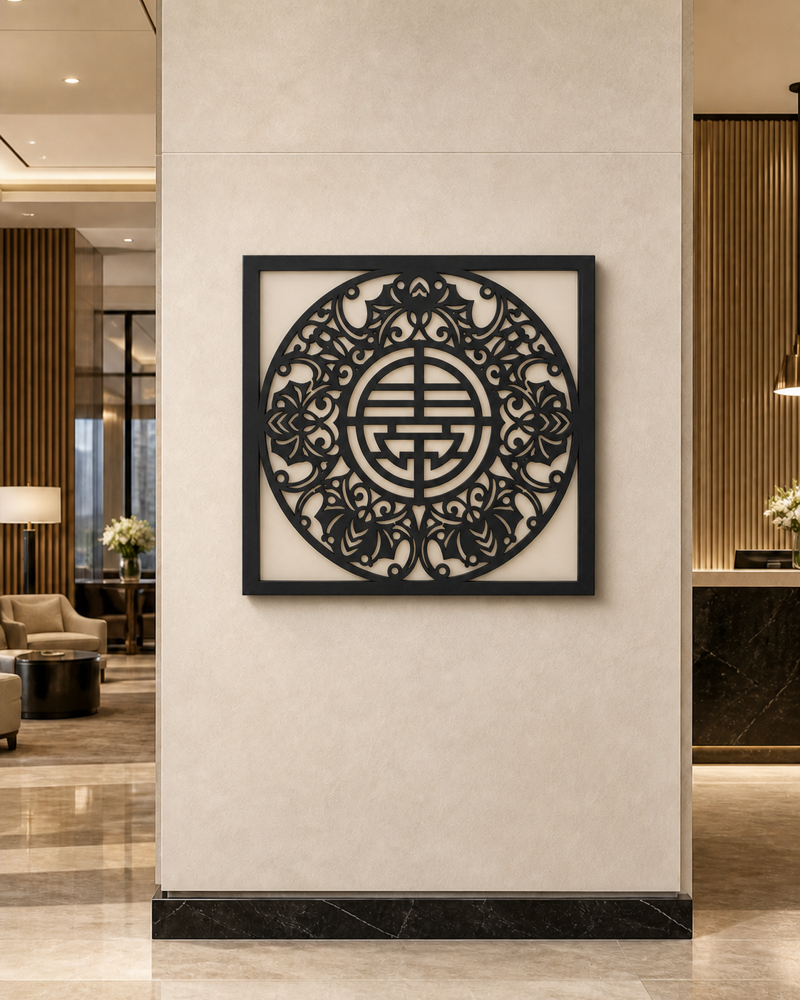 CH-067 Chinese Medallion Decorative Wall Light Panel - Hotel lobby wall art daytime