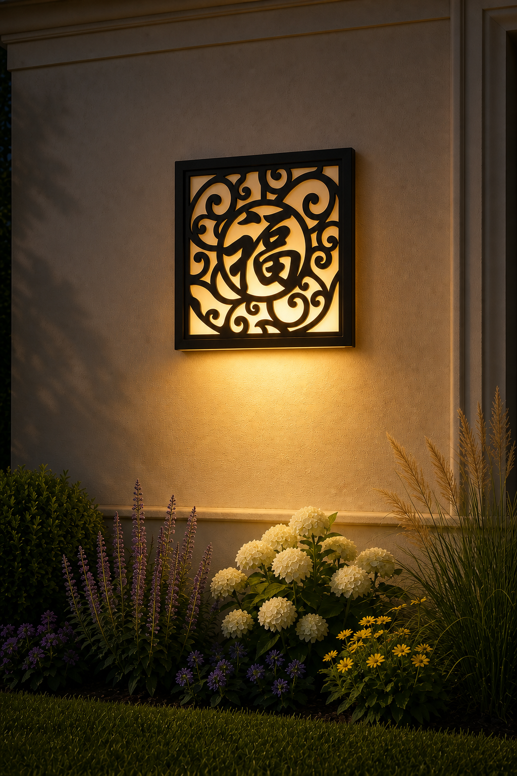 CH-068 Auspicious Scroll Decorative Wall Light Panel - Evening bottom uplight wall ambience