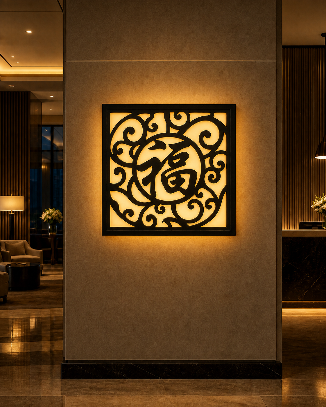 CH-068 Auspicious Scroll Decorative Wall Light Panel - Hotel lobby ambient lighting