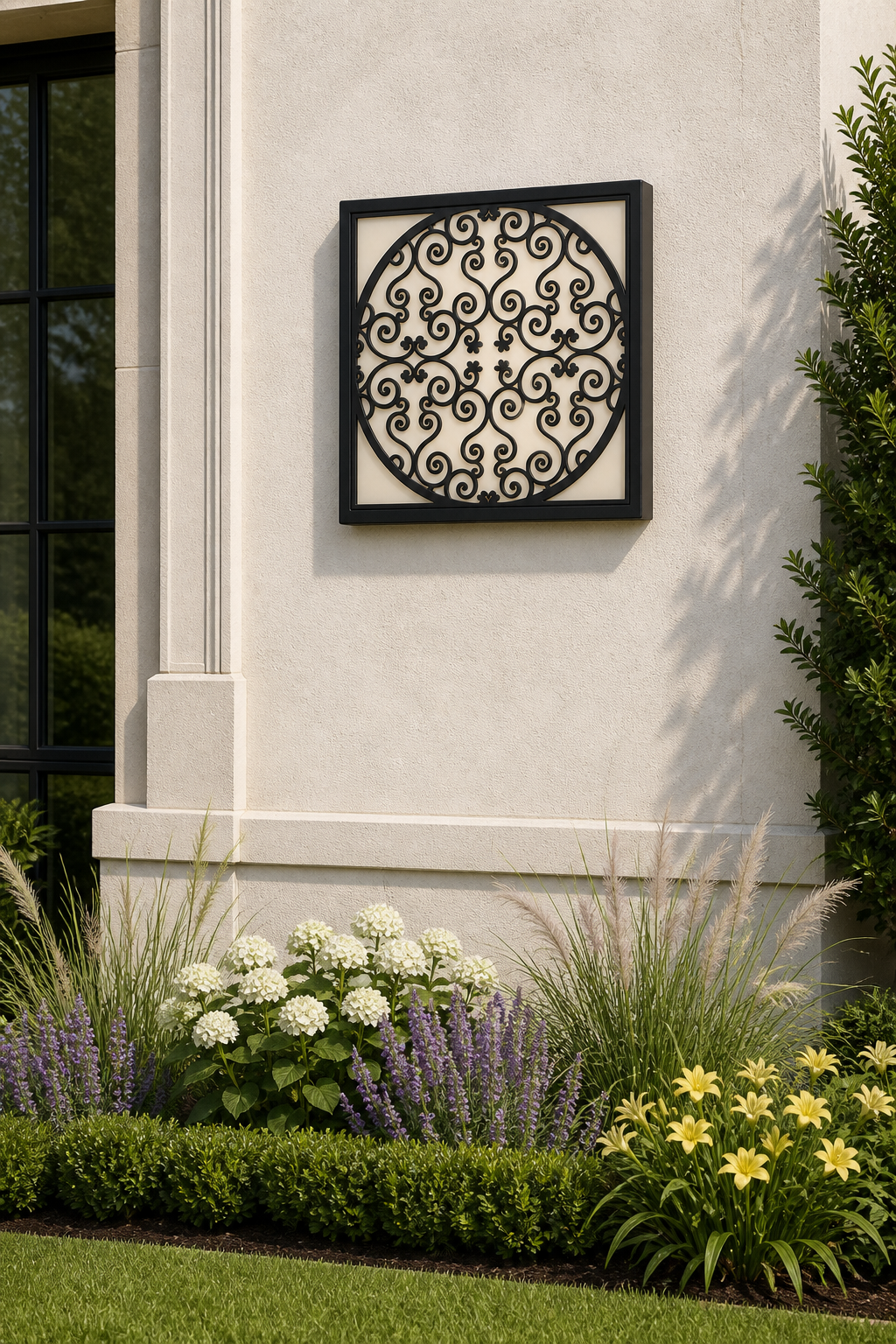 CH-069 Circular Scroll Decorative Wall Light Panel - Daytime outdoor wall with flowers