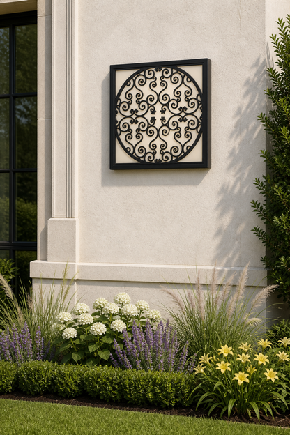 CH-069 Circular Scroll Decorative Wall Light Panel - Daytime outdoor wall with flowers