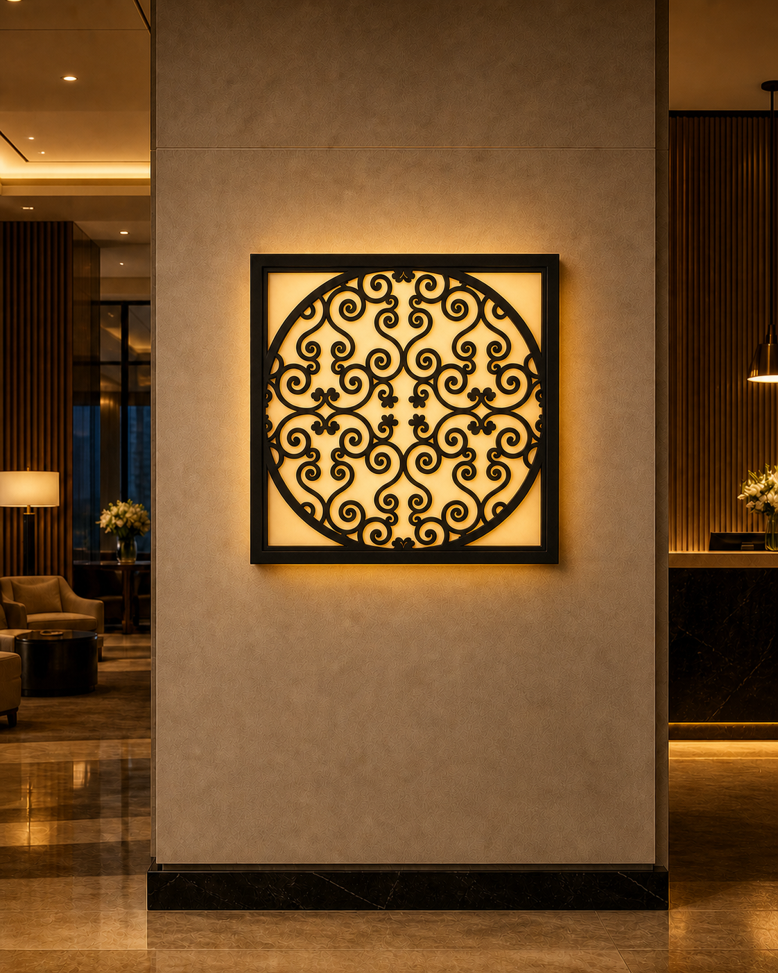 CH-069 Circular Scroll Decorative Wall Light Panel - Hotel lobby ambient lighting