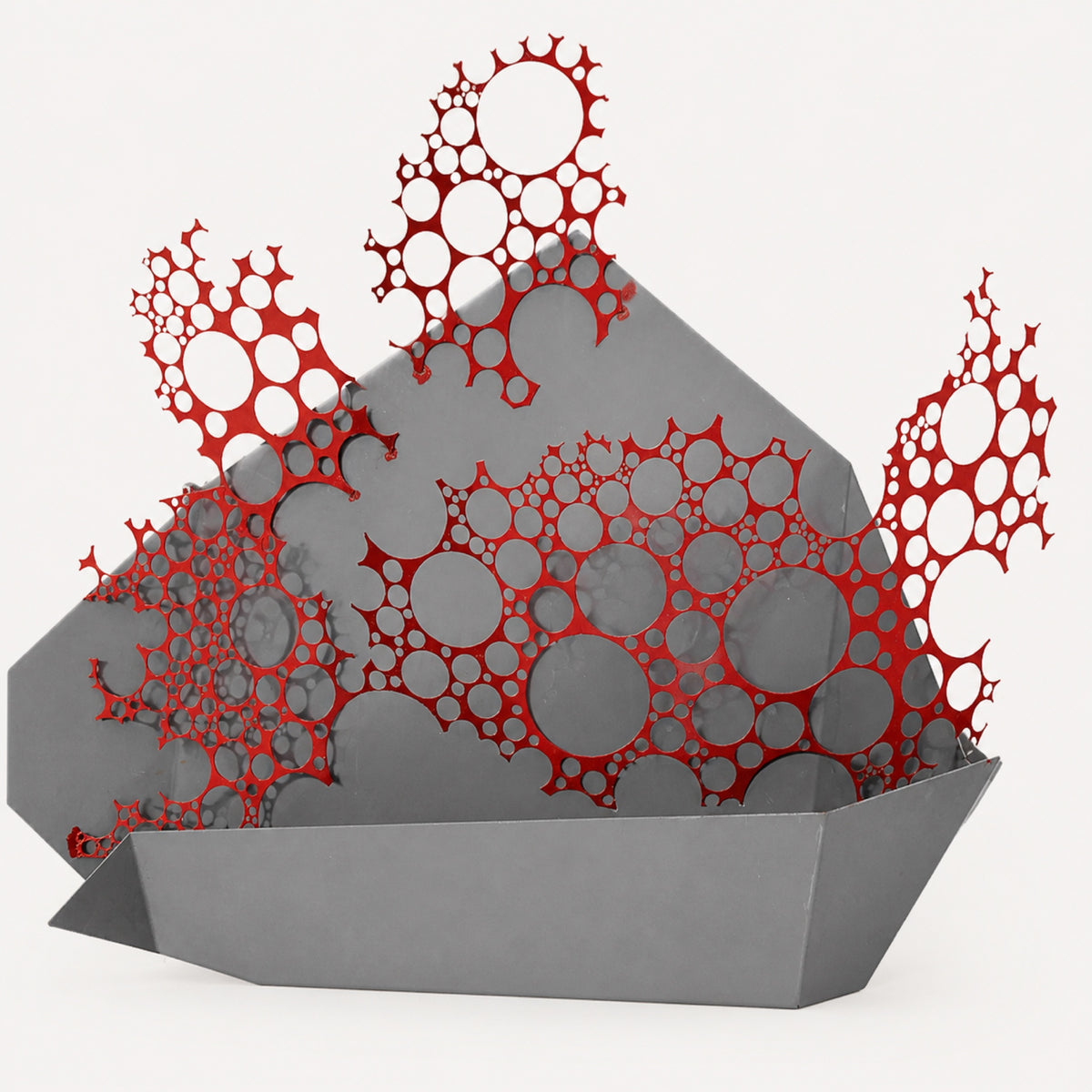 Signal red coral flow powder coated metal wall decor color option