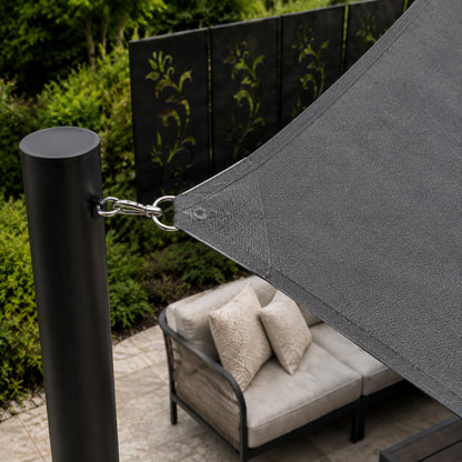 Rectangle shade sail installation detail with reinforced corner hardware