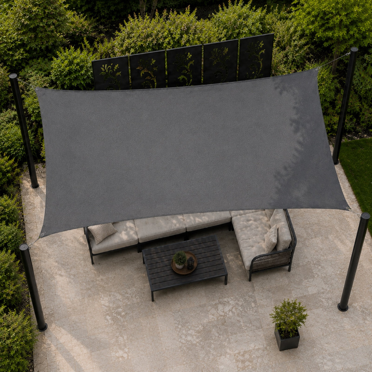 Rectangle sun shade sail top view showing outdoor shade coverage