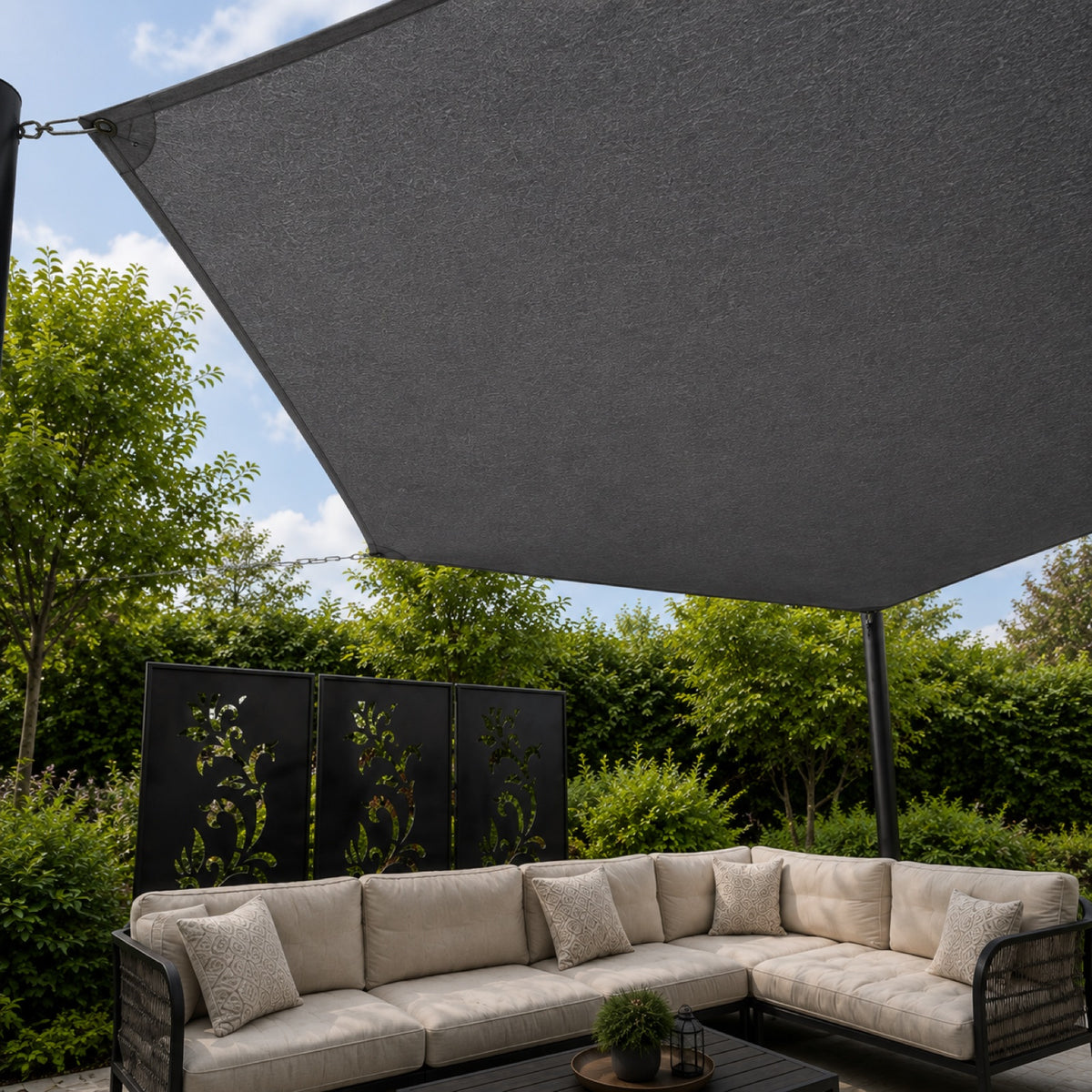 Rectangle HDPE shade sail underside fabric view with curved edge