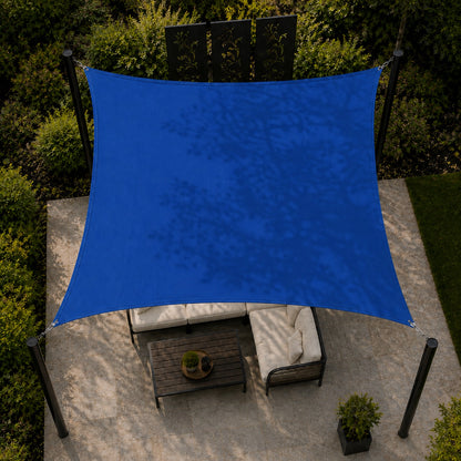 Square sun shade sail top view showing outdoor shade coverage