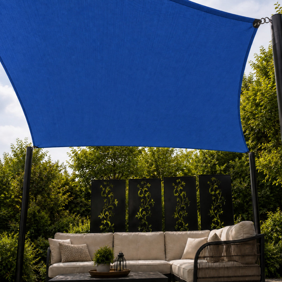Square HDPE shade sail underside fabric view with curved edge