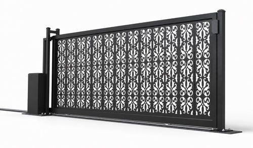 Design 001 decorative privacy laser cut sliding driveway gate white background product render