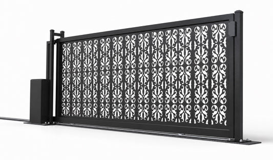 Design 001 decorative privacy laser cut sliding driveway gate white background product render