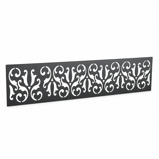 Fleur De Lis Scroll laser cut metal fence topper insert perspective view, Design 001