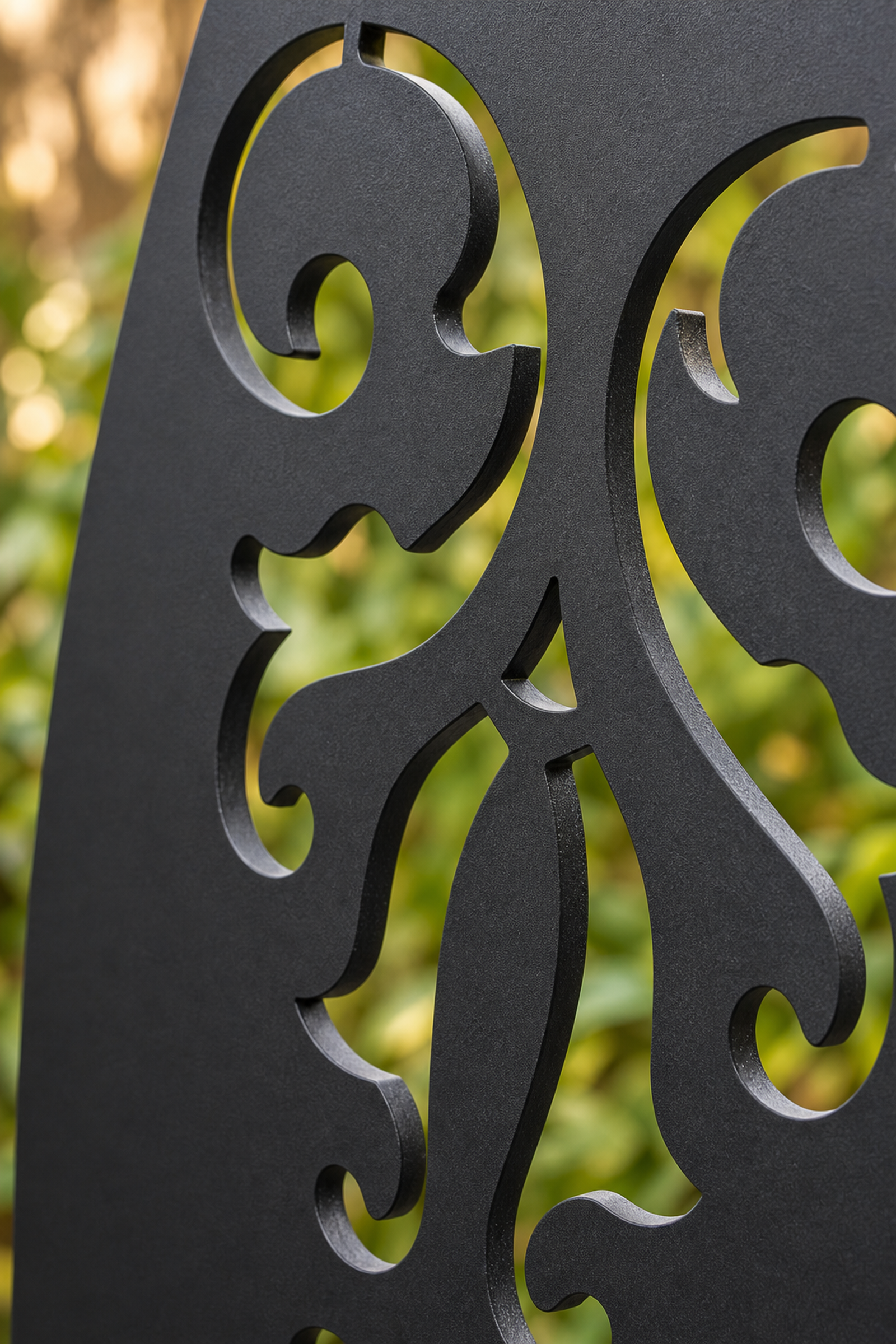 Design 001 Fleur Scroll Laser Cut Metal Privacy Screen Panel close-up detail view