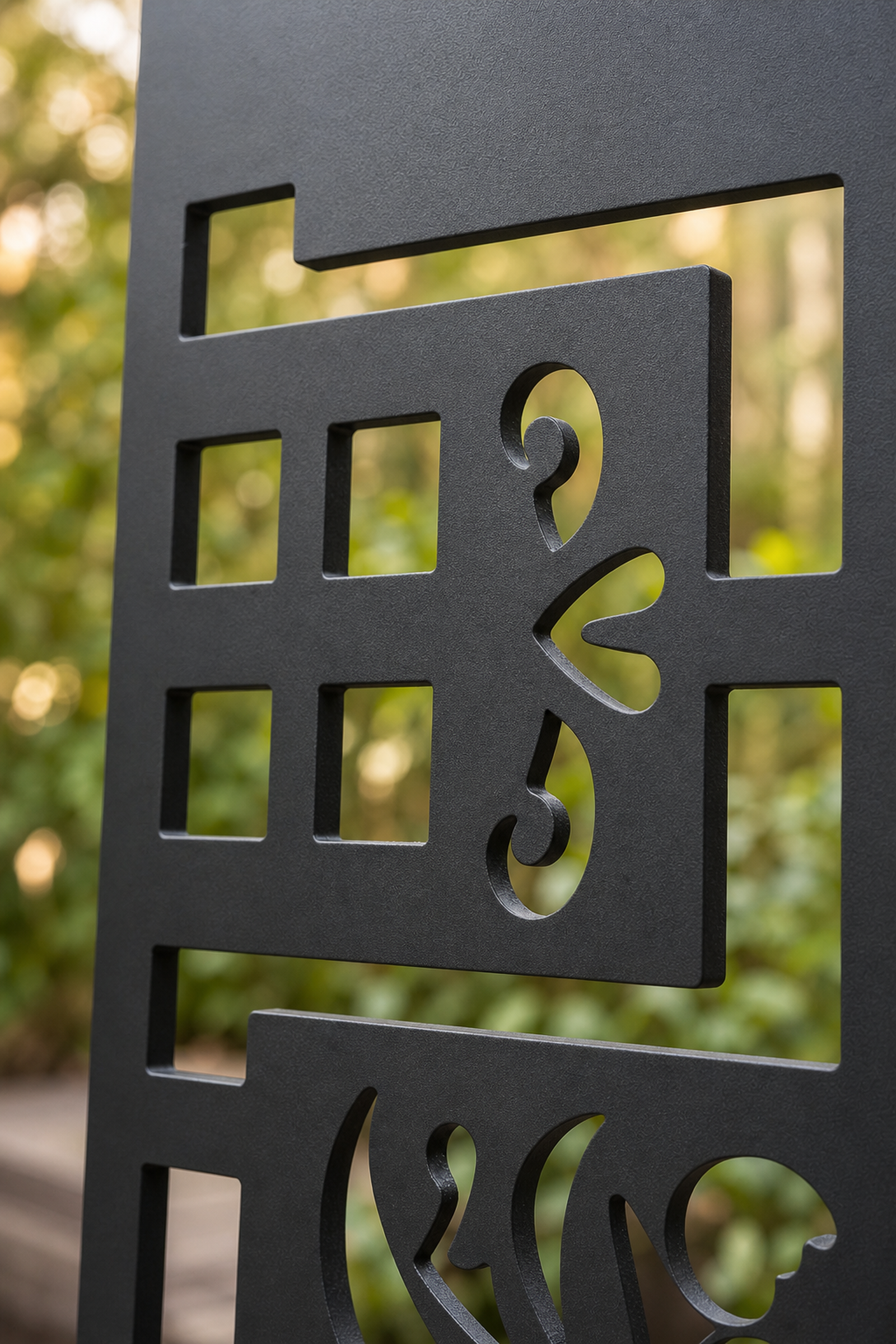 Design 002 Deco Leaf Maze Laser Cut Metal Privacy Screen Panel close-up detail view