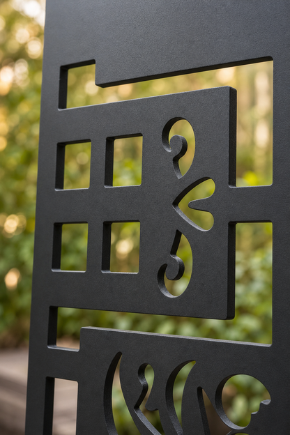 Design 002 Deco Leaf Maze Laser Cut Metal Privacy Screen Panel close-up detail view