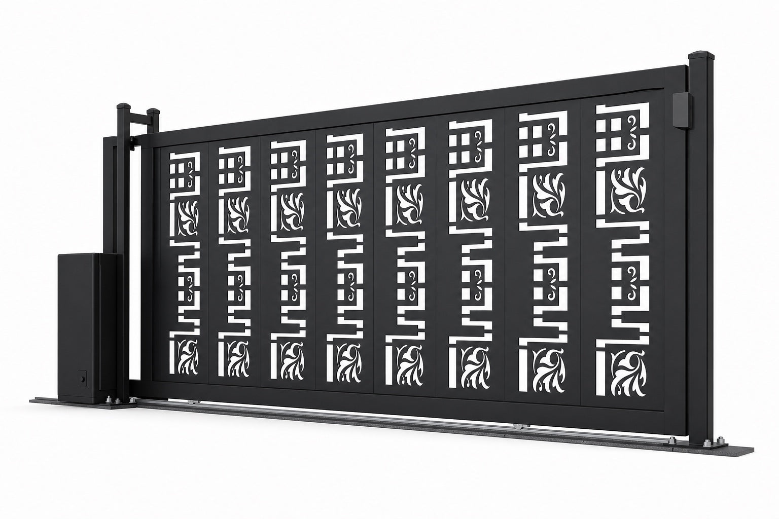 Design 002 decorative cutout laser cut sliding driveway gate white background product render