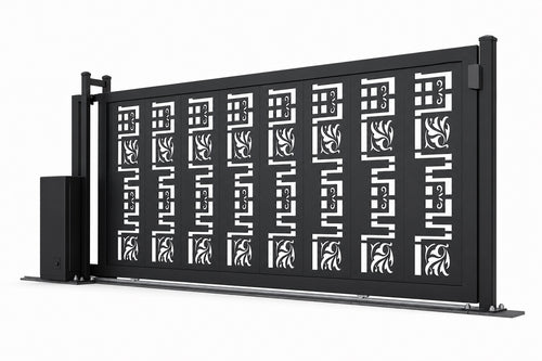 Design 002 decorative cutout laser cut sliding driveway gate white background product render
