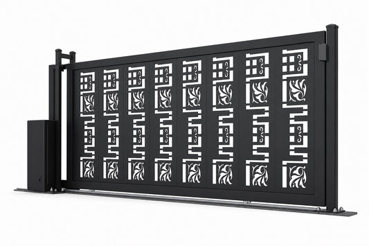 Design 002 decorative cutout laser cut sliding driveway gate white background product render