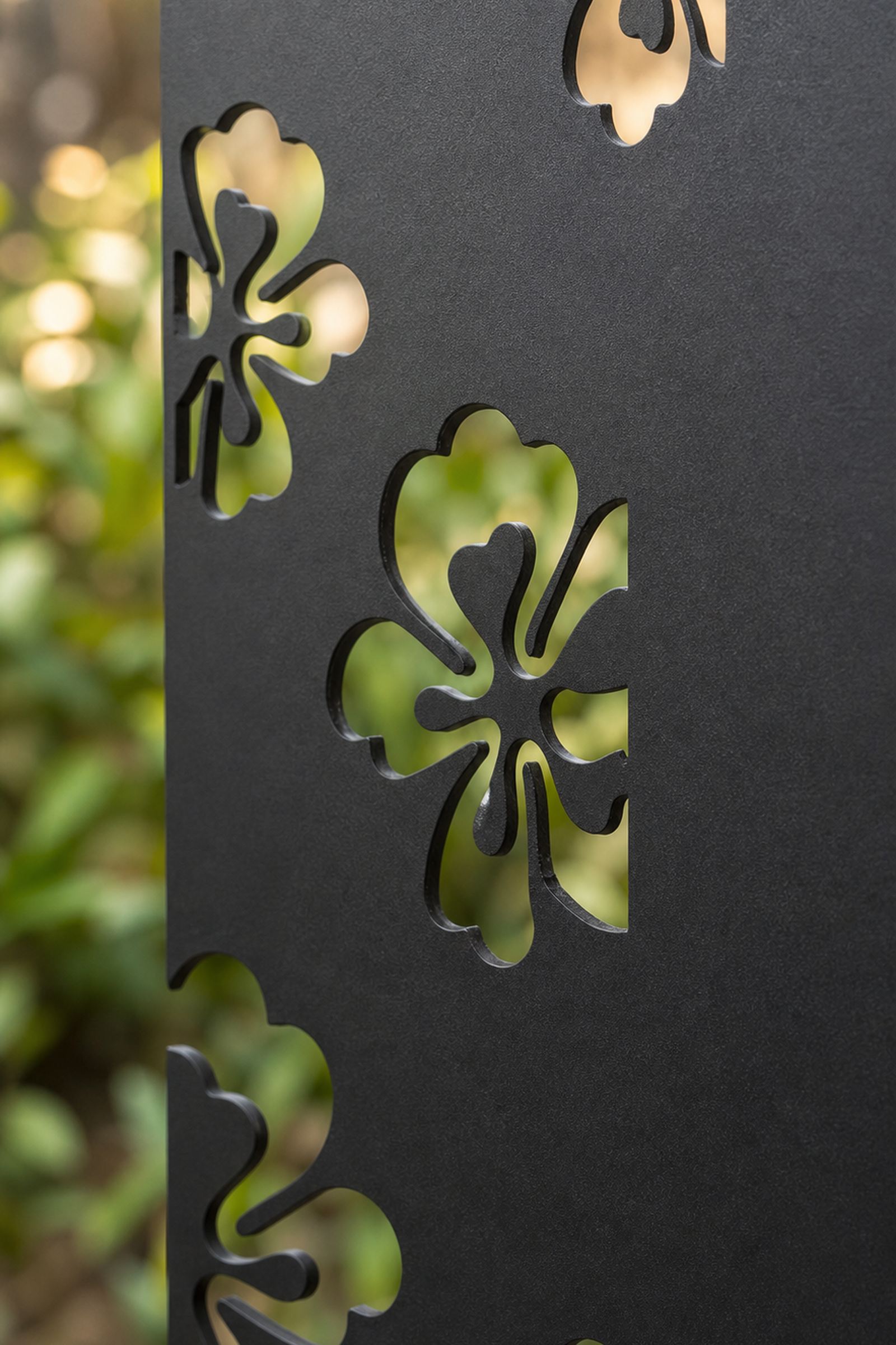 Design 003 Floating Clover Laser Cut Metal Privacy Screen Panel close-up detail view
