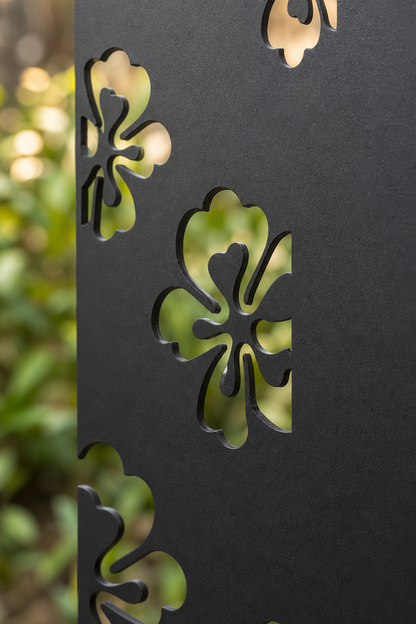 Design 003 Floating Clover Laser Cut Metal Privacy Screen Panel close-up detail view